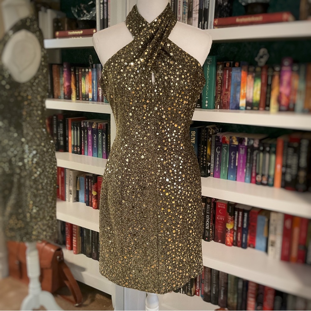 Vintage Morton Myles for the Warrens Sparkly Criss Cross Neckline Dress